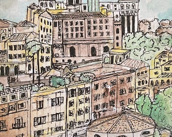 View from Palatine Hill Rome Italy Original Painting Vintage Architecture Art Print (Size Options Available), City Print, Rome Travel Poster