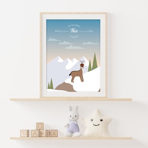 Póster de gamuza pequeña, póster infantil, póster para dormitorio infantil, póster de montaña, póster personalizado, póster con nombre