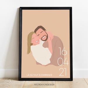 Personalized portrait with wedding date, Valentine's Day, personalized poster, personalized illustration, wedding gift