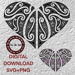 Māori hart Svg, PNG, aroha, liefde, gelaagd, bundel, māori-kunst, NZ