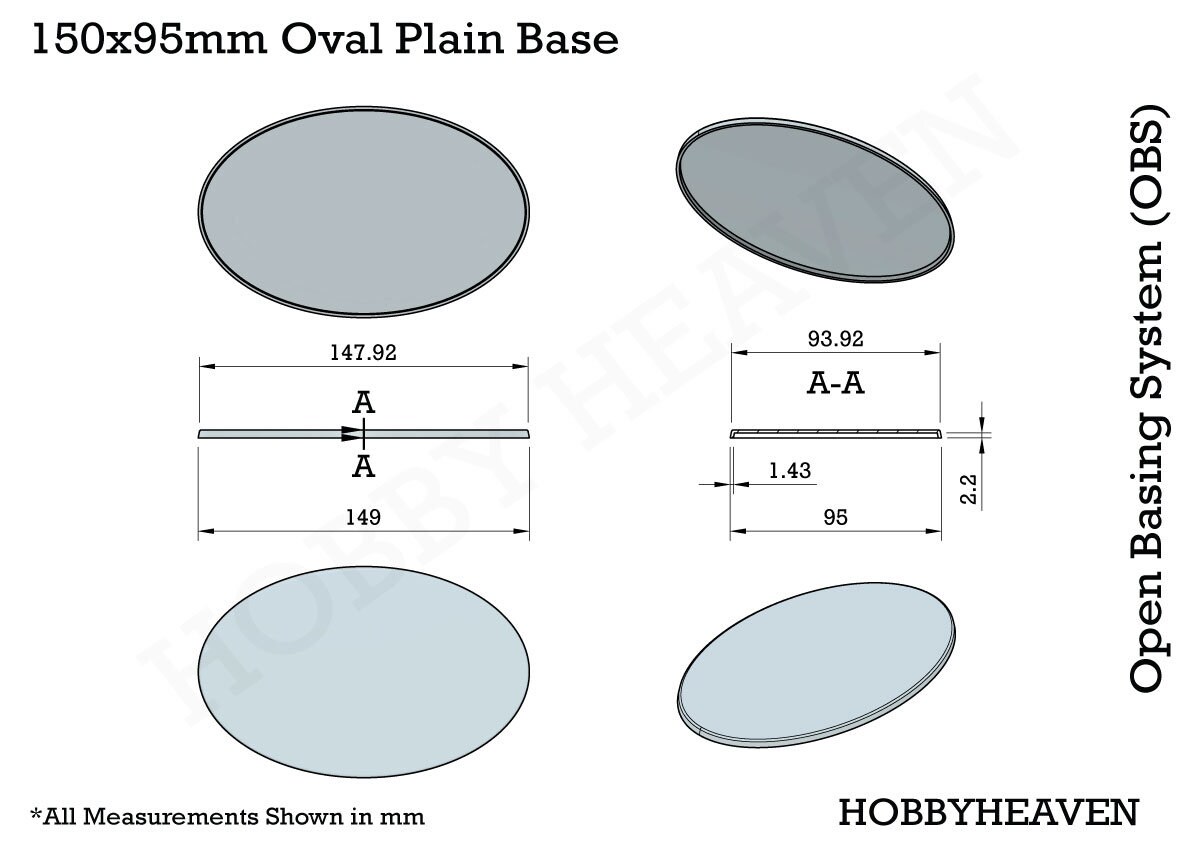 150x95mm Oval Wargaming Base, Injection Moulded ABS, Dragon Titan ...