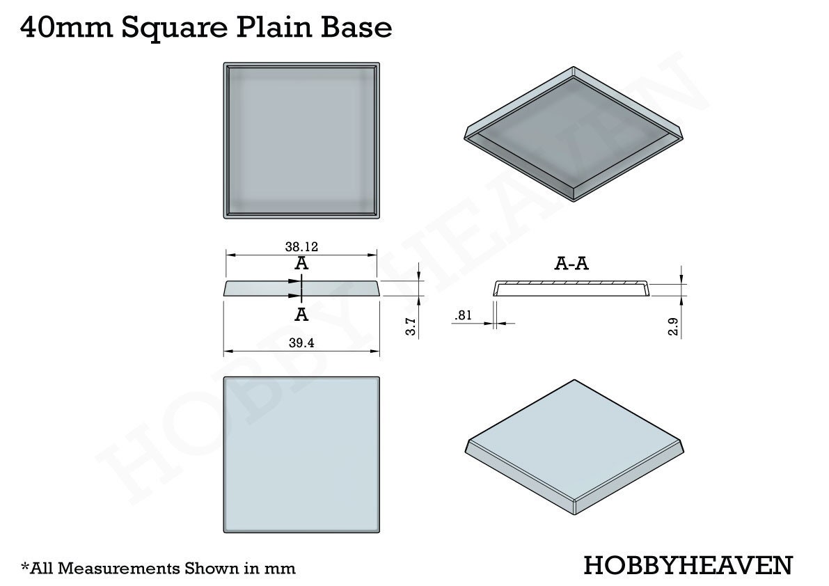 Forged Terrain Basi quadrate in miniatura da 40 mm – Set di 40 per giochi di guerra da tavolo e giochi di ruolo | Plastica nera tinta unita | Logo