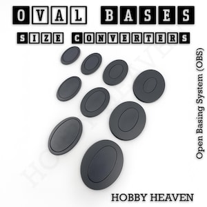 Oval Base Converters for Miniatures | 3D Printed Size Adapters 60x35-170x105mm | Tabletop Gaming Accessories UK