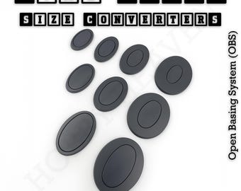 Ovale Basiskonverter für Miniaturen | 3D gedruckte Größe Adapter 60x35-170 x 105 mm | Tabletop Gaming Zubehör UK
