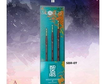 May include: A set of three weathering brushes in a clear plastic package. The brushes are labeled "Scale75" and "Weathering II Tame Synthetic". The package is labeled "SBR-07".