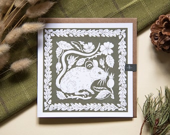Mouse and Rose Folk Style Greetings Card (Blank)
