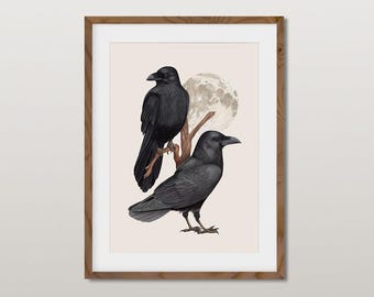 Ravens and Moon, A4 Giclée Fine Art Print