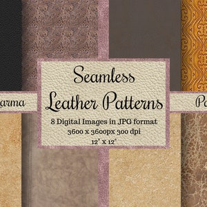 Seamless Leather Patterns, Seamless Textures, Digital Papers, Printable Scrapbook Papers, Commercial Use, Backgrounds, Karma Pack, Quality