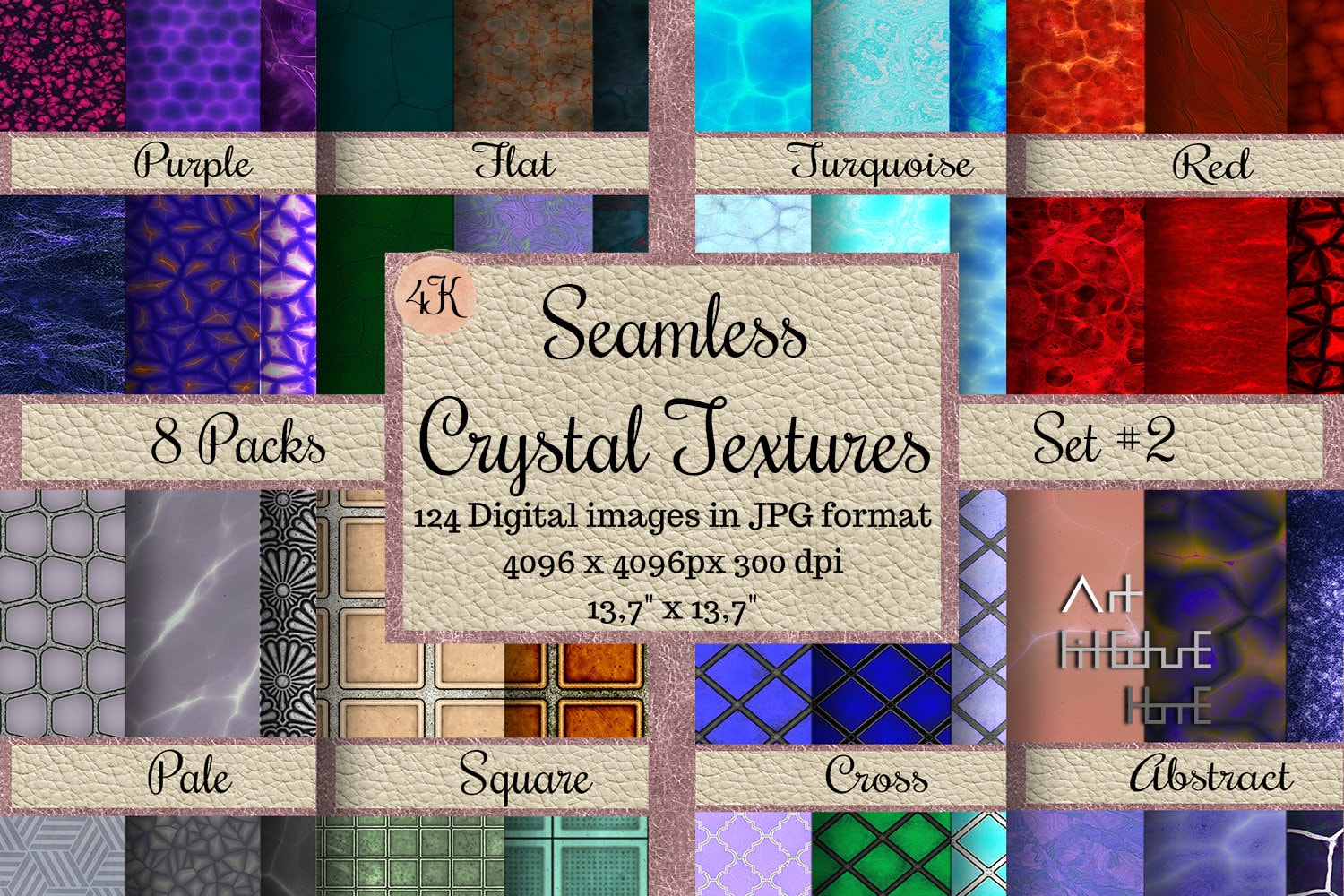 124 Seamless CRYSTAL TEXTURES, GLASS Patterns, Abstract Digital Papers ...