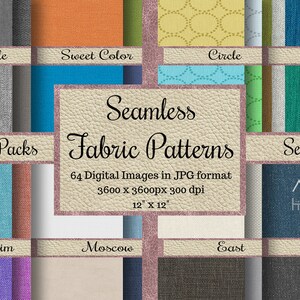 64 Seamless Fabric Patterns, Seamless Textures, Digital Papers, Printable Scrapbook Papers, Commercial Use, Backgrounds, Whole Sale, Set 2