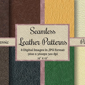 Seamless Leather Patterns, Seamless Textures, Digital Papers, Printable Scrapbook Papers, Commercial Use, Backgrounds, Classic Pack, JPG