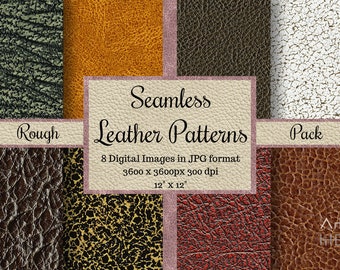 Seamless Leather Patterns, Seamless Textures, Digital Papers, Printable Scrapbook Papers, Commercial Use, Backgrounds, Rough Pack, JPG