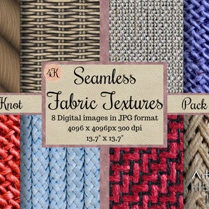 Seamless Fabric Textures, Knoten Textile Muster, Seil Digital Papers, druckbare Scrapbook Papiere, fliesenfähige Hintergründe, Korb Stoff Leinen