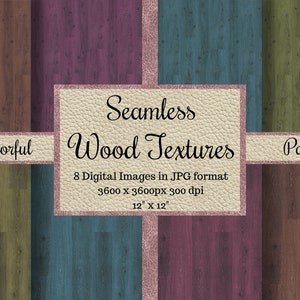 Seamless Wood Textures, Seamless Wood Patterns, Digital Papers, Printable Scrapbook Papers, Commercial Use, Backgrounds, Colorful Pack, JPG