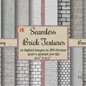 May include: A digital download of 20 seamless gray brick textures in JPG format. Each texture is 4096 x 4096 pixels, 300 dpi, and measures 13.7 inches by 13.7 inches.