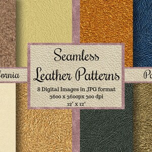 Seamless Leather Patterns, Seamless Leather Textures, Digital Papers, Printable Scrapbook Papers, Leather Backgrounds, California Pack