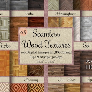 100 texturas de madera sin costuras, patrones de tablones, texturas de parquet, papeles digitales de madera para casa de muñecas y casas en miniatura, álbum de recortes imprimible