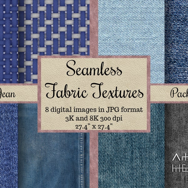 Texture in tessuto 8K JEAN senza cuciture, motivi DENiM, carte digitali con nodo blu, album stampabile, sfondi blu, tessuto, jeans per vestiti