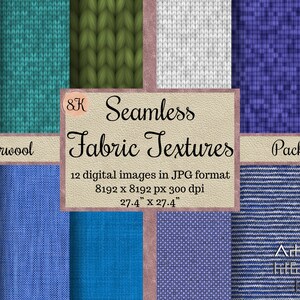 12 Nahtlose Farbwebstoffe, Textile Muster, blaue digitale Papiere, druckbares Scrapbook, Leinen Hintergrund, Puppenhaus