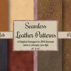 Seamless Leather Patterns, Seamless Leather Textures, Digital Papers, Printable Scrapbook Papers, Commercial Use, Backgrounds, Rich Pack
