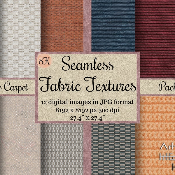 12 Seamless Carpet Fabric Textures, 8K  textile pattern, Digital Papers, Printable Scrapbook, Linen Background, dollhouse carpet, miniature