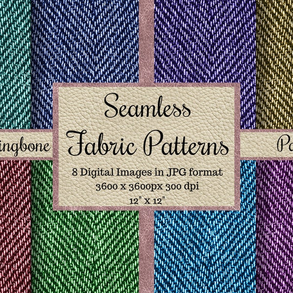 Seamless Herringbone Fabric Patterns, Linen Tweed  Textures, Zig zag Textile Digital Papers, Printable Cotton Scrapbook Papers, Tweed Pack