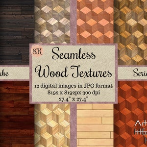 Texturas de parquet de cubo sin costuras, texturas de madera cuadradas, patrones de madera, papeles digitales, álbum de recortes imprimible, fondos de madera, madera marrón