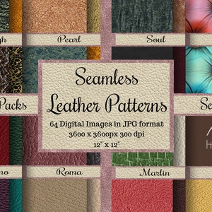 64 Seamless Leather Patterns, Seamless Textures, Digital Papers, Printable Scrapbook Papers, Commercial Use, Backgrounds, Whole Sale, Set 2