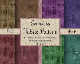 Seamless Old Fabric Patterns, Seamless Linen Textures, Fabric Digital Papers, Printable Linen Scrapbook Papers, Linen Backgrounds, Old Pack