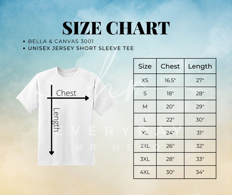 Bella Canvas 3001 Size Chart, 3001 Size Chart, Size Chart Bella Canvas ...