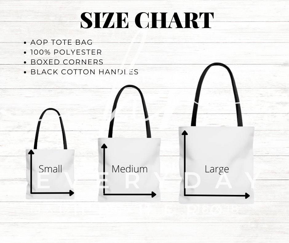 Tote Bag Size Chart AOP Tote Size Chart Sizing Chart for -  UK