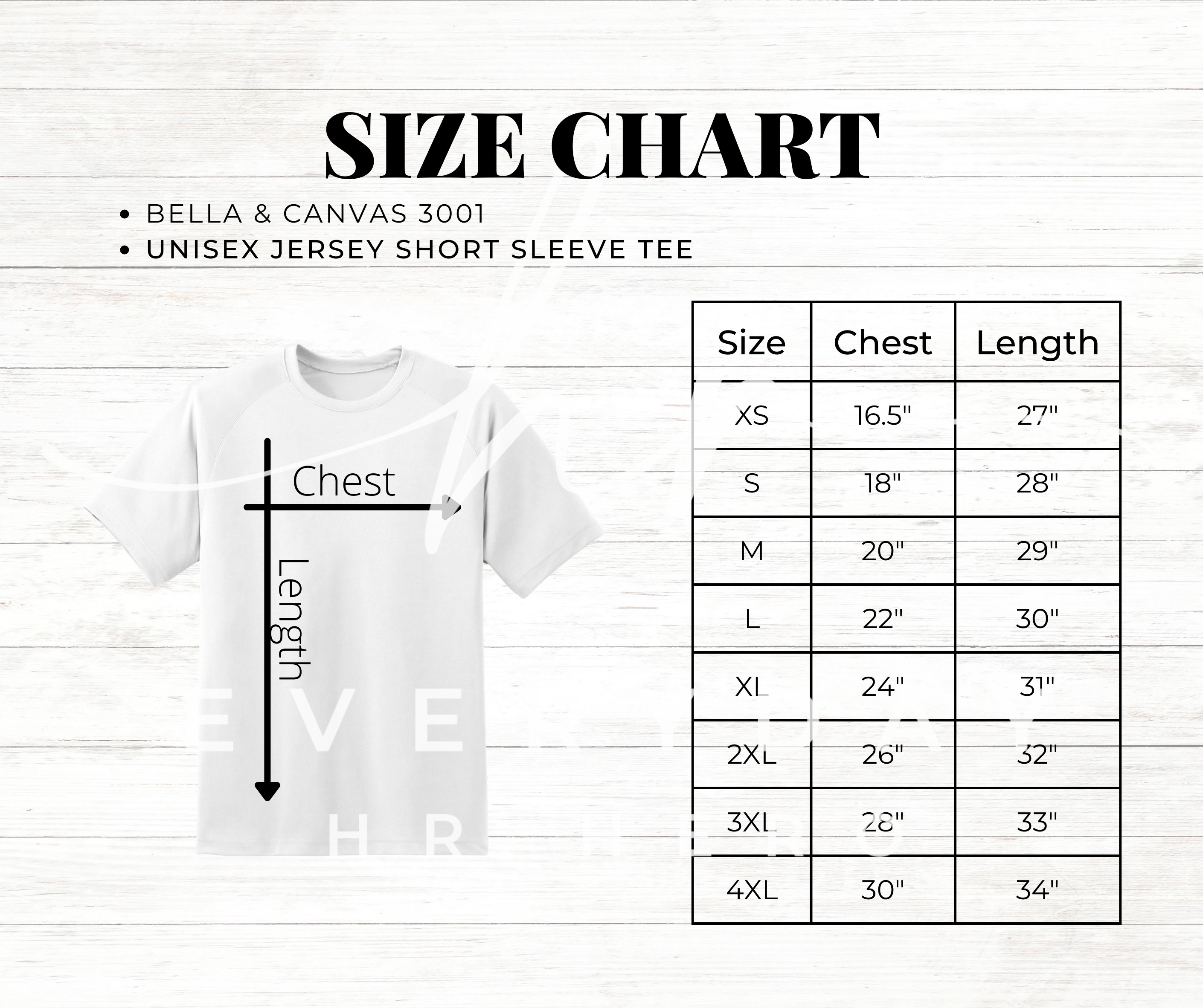 Bella Canvas 3001 Size Chart, 3001 Size Chart, Size Chart Bella Canvas ...