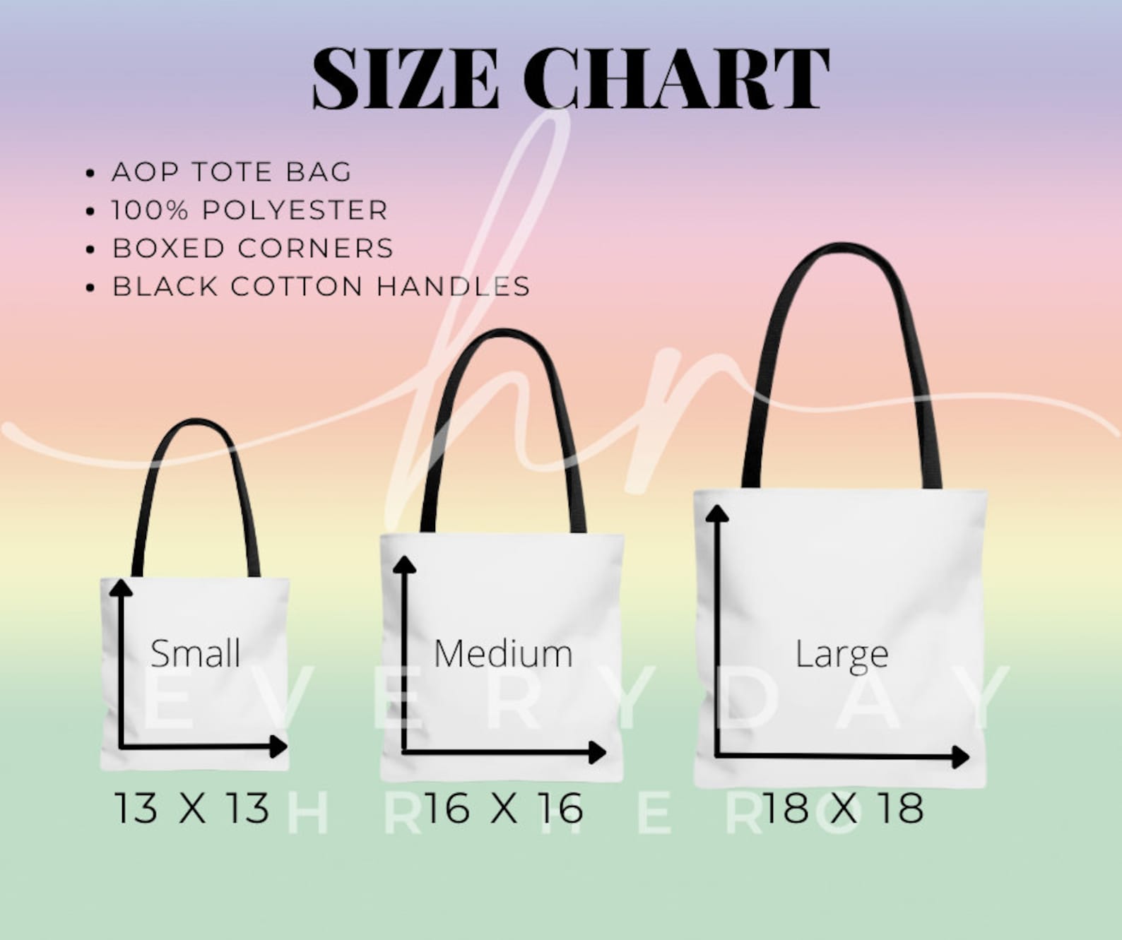 Tote Bag Size Chart, AOP Tote Size Chart, Sizing Chart for Tote Bags ...