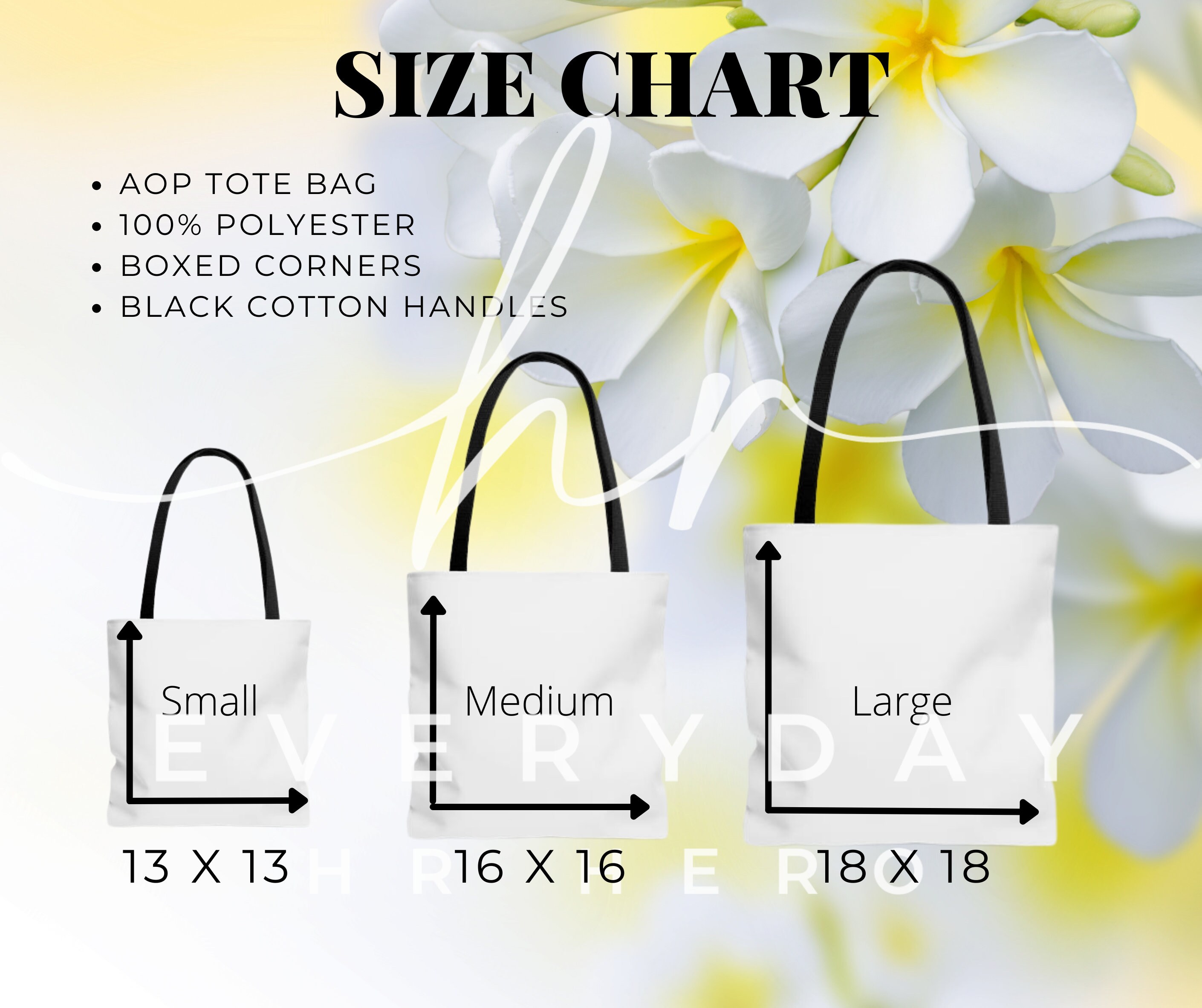Black Handle Aop Tote Bag Size Chart Aop Tote Bag Mockup Size 