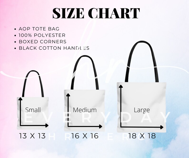 Tote Bag Size Chart AOP Tote Size Chart Sizing Chart for - Etsy