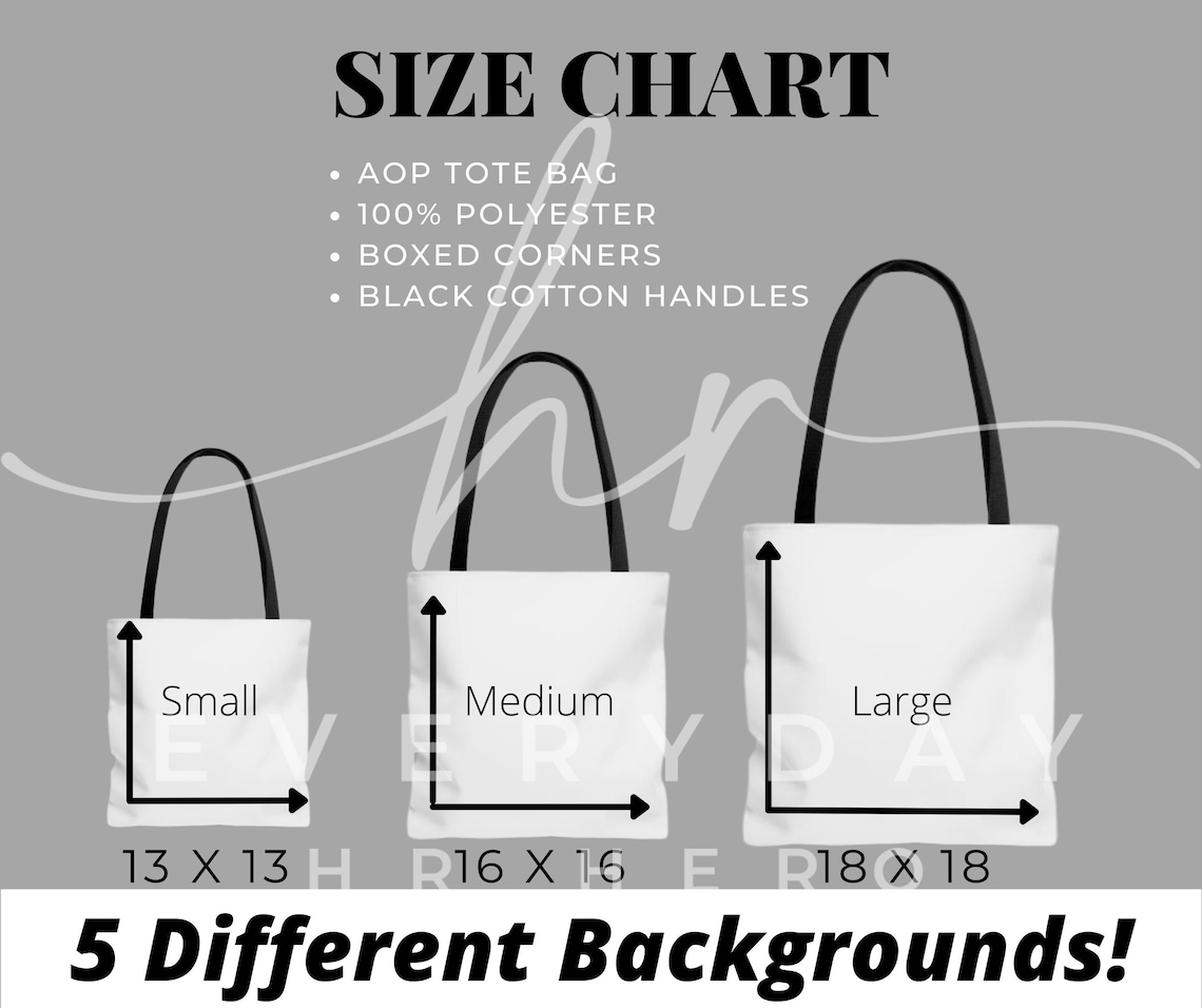 Tote Bag Size Chart, AOP Tote Size Chart, Sizing Chart for Tote Bags