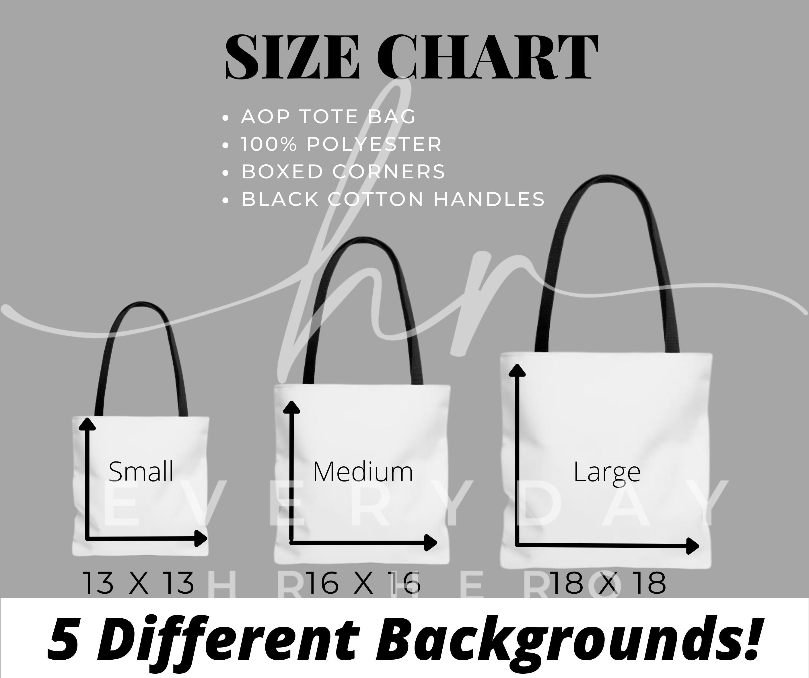 Tote Bag Size Chart AOP Tote Size Chart Sizing Chart for -  UK