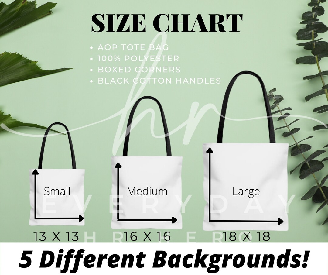 Tote Bag Size Chart, AOP Tote Size Chart, Sizing Chart for Tote Bags, Tote Size Chart, Tote Bag