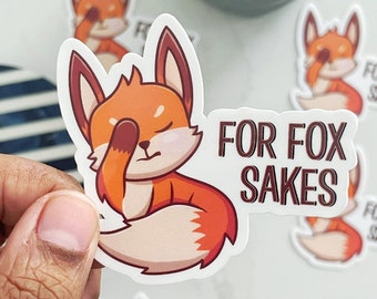 Por el amor de Fox / Pegatina divertida con un juego de palabras de zorro / Animal lindo / Palma de la mano / Pegatina de vinilo impermeable para botellas de agua, computadora portátil