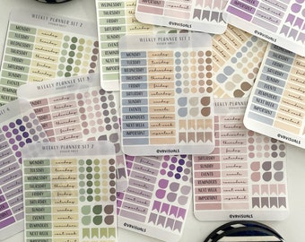 Weekplannerstickers | Dagboekstickers | Dagen van de week | Microstippen |  Dagboekstickers | Kleurrijk | Transparante stickers