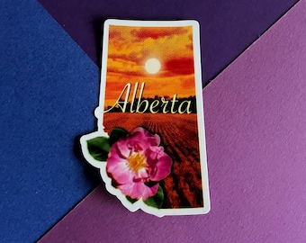 Sticker provincie Alberta - waterdichte vinylsticker met wilde roos voor laptop, bidon| Canadees