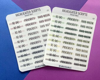 To Do, Priority and This week Planner Sticker Sheet | planner stickers | Minimalistic | Colorful | Highlighted Script |Weekly ,Monthly