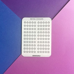 May include: A sheet of white sticker paper with black outline star stickers. The sheet has the text "RATING STICKERS" at the top and "@VRVISUALS" at the bottom.
