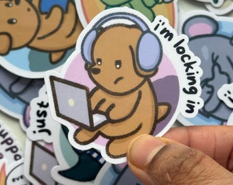 I'm locking in | Funny dog work, motivational productive sticker | Waterproof Sticker for Laptop, Water Bottles, ereaders