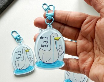 Doing my best - Funny crying duck Duck Keychain | thumbs Up – Funny Sad