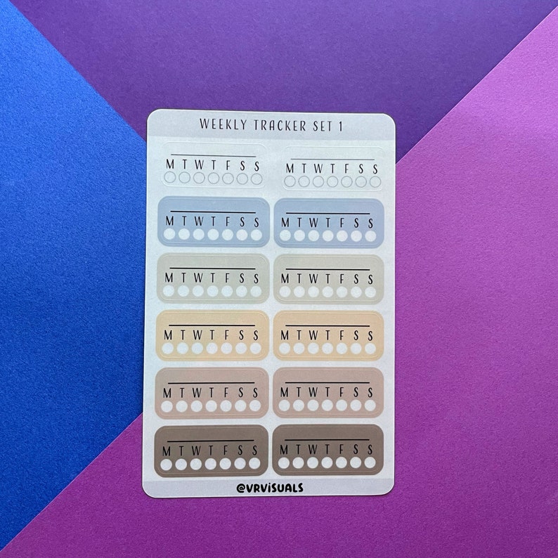 Weekly Habit Tracker Sticker Sheet - Clear Matte Sticker Paper - For journal, planner, organization, habit building , daily motivation Set 1 - Blue