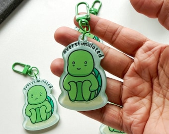 Overstimulated - Cute Anxious Turtle Hugging Knees Keychain – Introvert Mood - Relatable Mental Health Gift