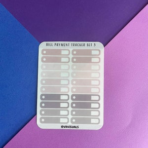 May include: A sheet of stickers with a gradient of pink and gray colors. The stickers are designed for bill payment tracking and are labeled "Bill Payment Tracker Set 3".