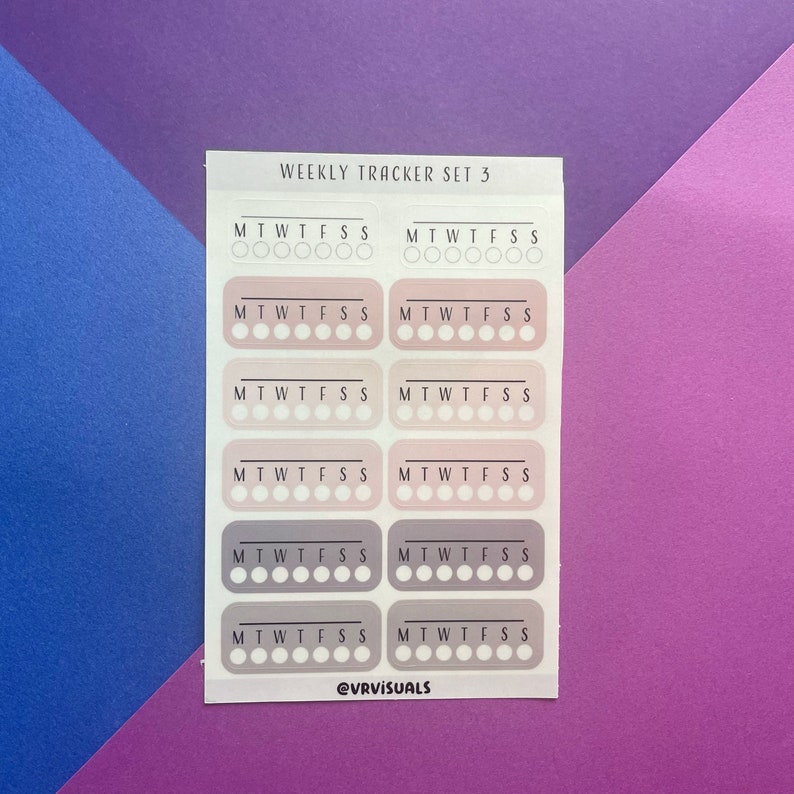 Weekly Habit Tracker Sticker Sheet - Clear Matte Sticker Paper - For journal, planner, organization, habit building , daily motivation Set 3 - Pink