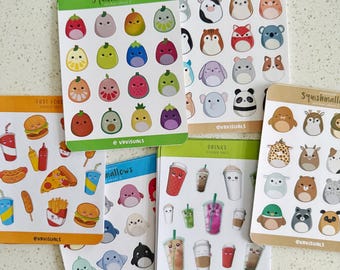 DISCOUNTED STICKER SHEETS -  2 or 4 pack |Planner, Agenda, Journal Stickers| Deco Stickers | Cute animals, food and drinks